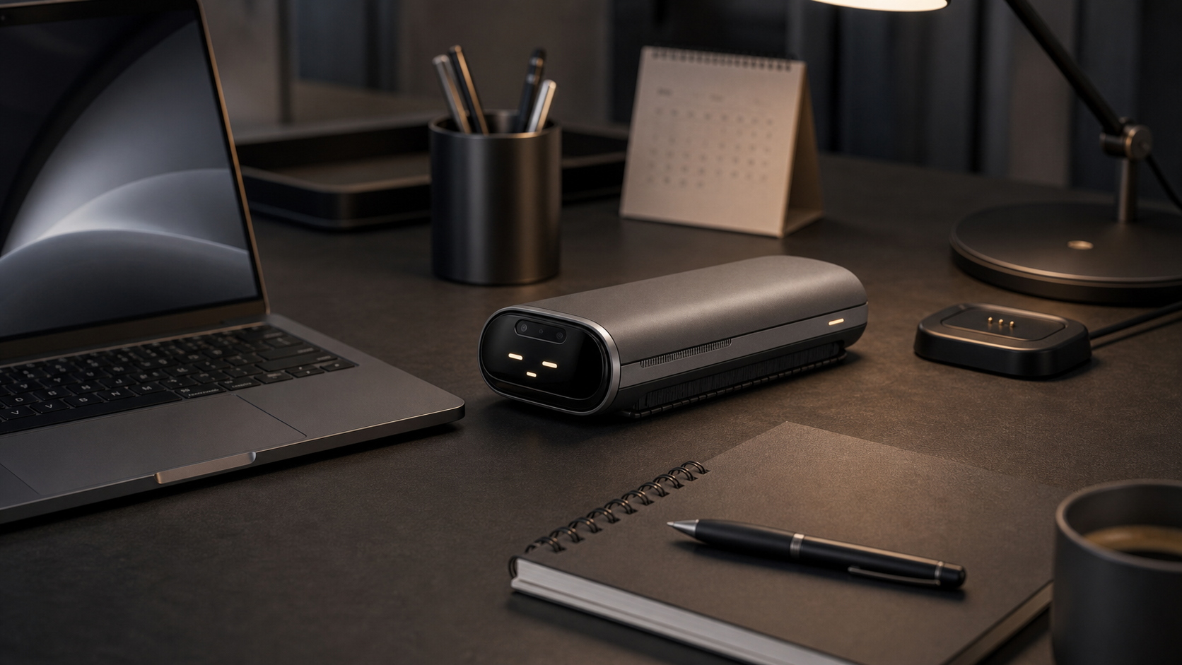 Noumi desktop companion in a focused work and study scenario